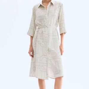 H&M Cream Geometric Midi Dress